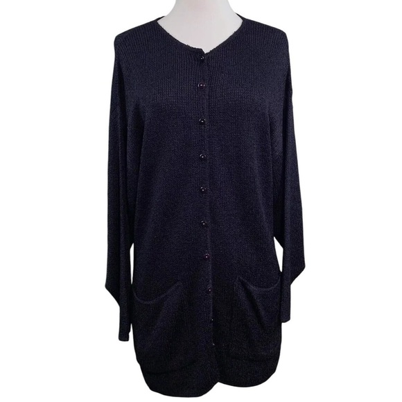Brenda French Rags Santana Knit Buttoned Long Cardigan Sweater Black Size 2 M/L - Picture 1 of 7